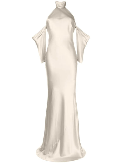 Halterneck Drop-Sleeve Maxi Dress