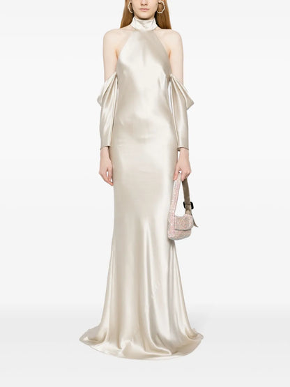 Halterneck Drop-Sleeve Maxi Dress