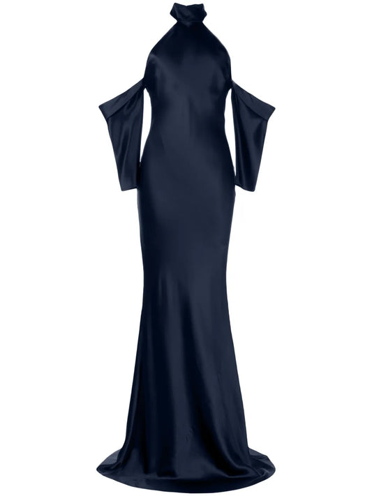 Halterneck Drop-Sleeve Maxi Dress