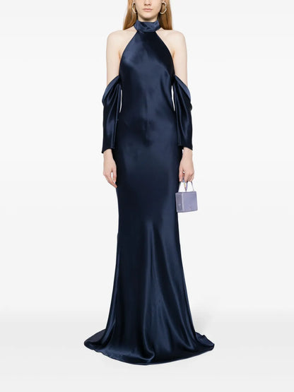 Halterneck Drop-Sleeve Maxi Dress