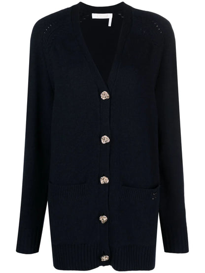 V-Neck Fine-Knit Cardigan