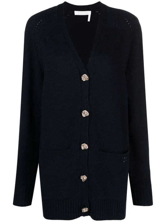 V-Neck Fine-Knit Cardigan
