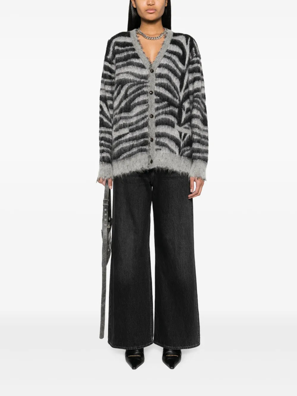 Distressed Zebra-Print Cardigan
