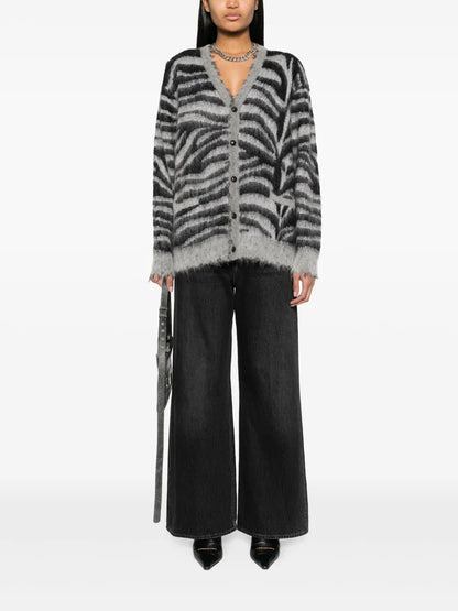 Distressed Zebra-Print Cardigan