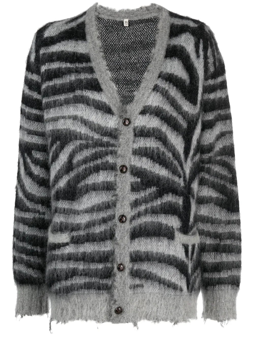 Distressed Zebra-Print Cardigan