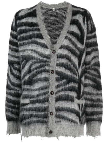Distressed Zebra-Print Cardigan