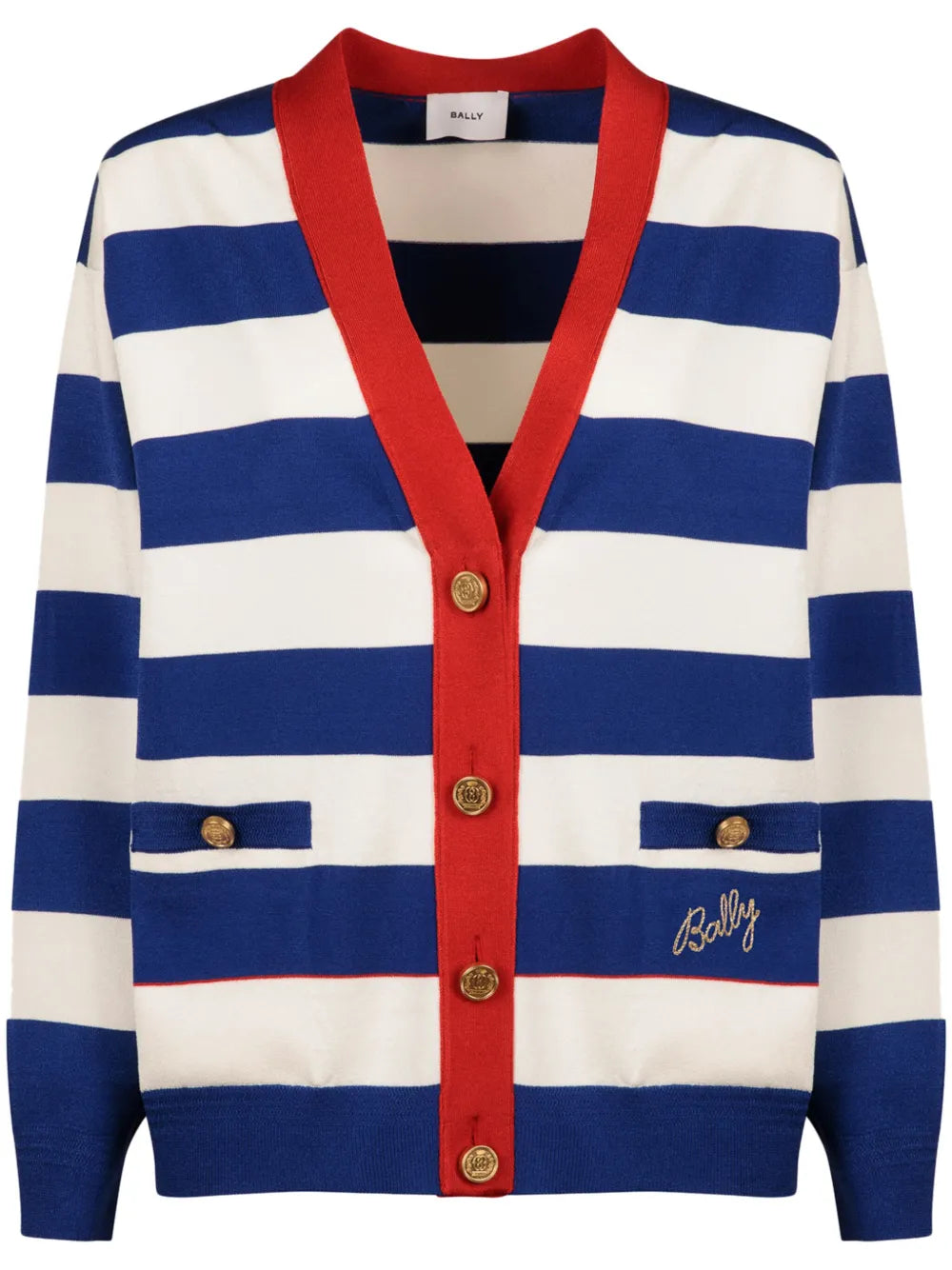 Logo-Embroidered Striped Cardigan