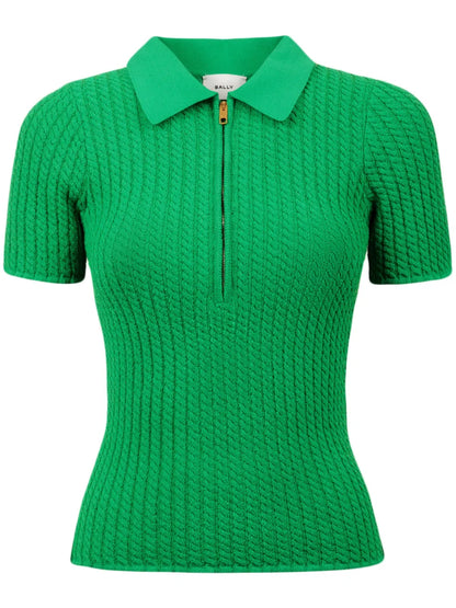 Cable-Knit Zipped Polo Shirt