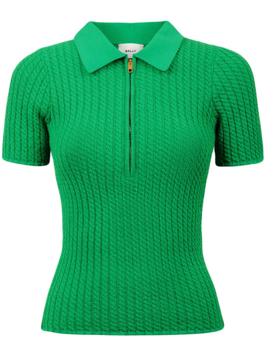 Cable-Knit Zipped Polo Shirt