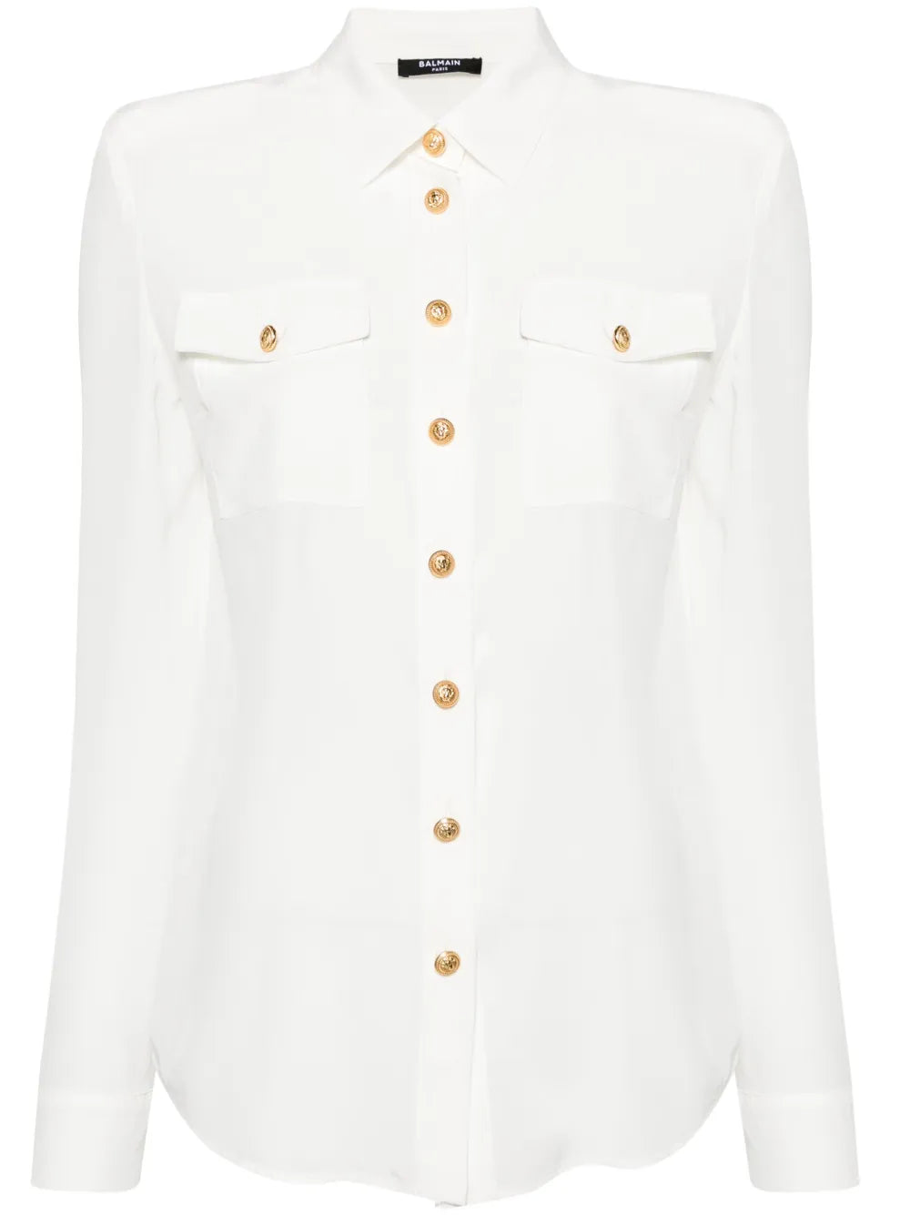 Embossed-Buttons Silk Shirt