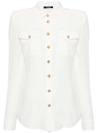 Embossed-Buttons Silk Shirt