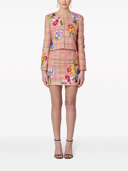 Floral-Embroidered Tweed Jacket