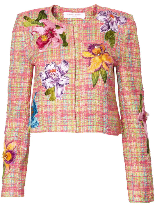 Floral-Embroidered Tweed Jacket