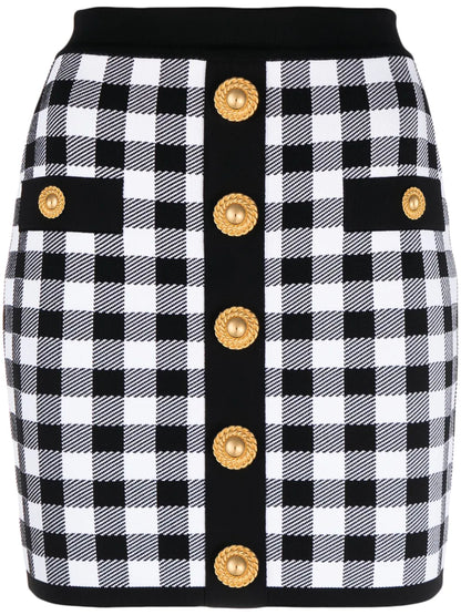 Gingham Fine-Knit Miniskirt