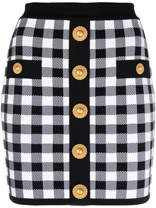 Gingham Fine-Knit Miniskirt