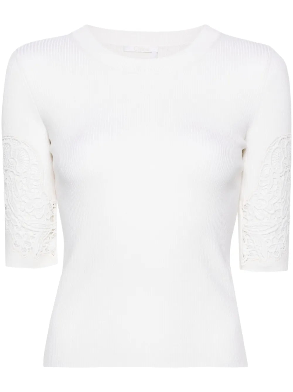 Lace-Panelled Ribbed-Knit T-Shirt