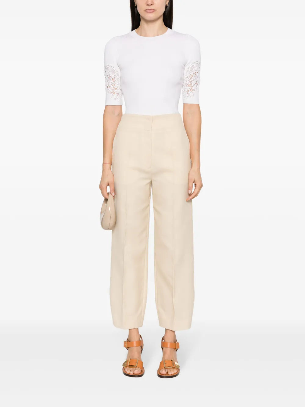 Lace-Panelled Ribbed-Knit T-Shirt