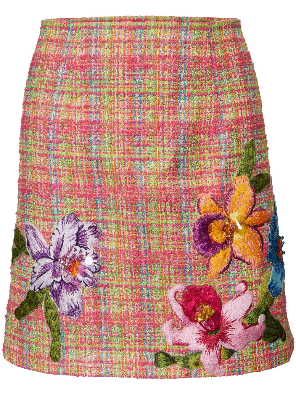 Floral-Embroidered Tweed Miniskirt