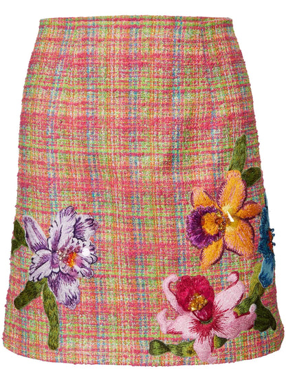 Floral-Embroidered Tweed Miniskirt