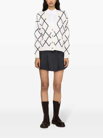 Diamond-Pattern Knitted Cardigan