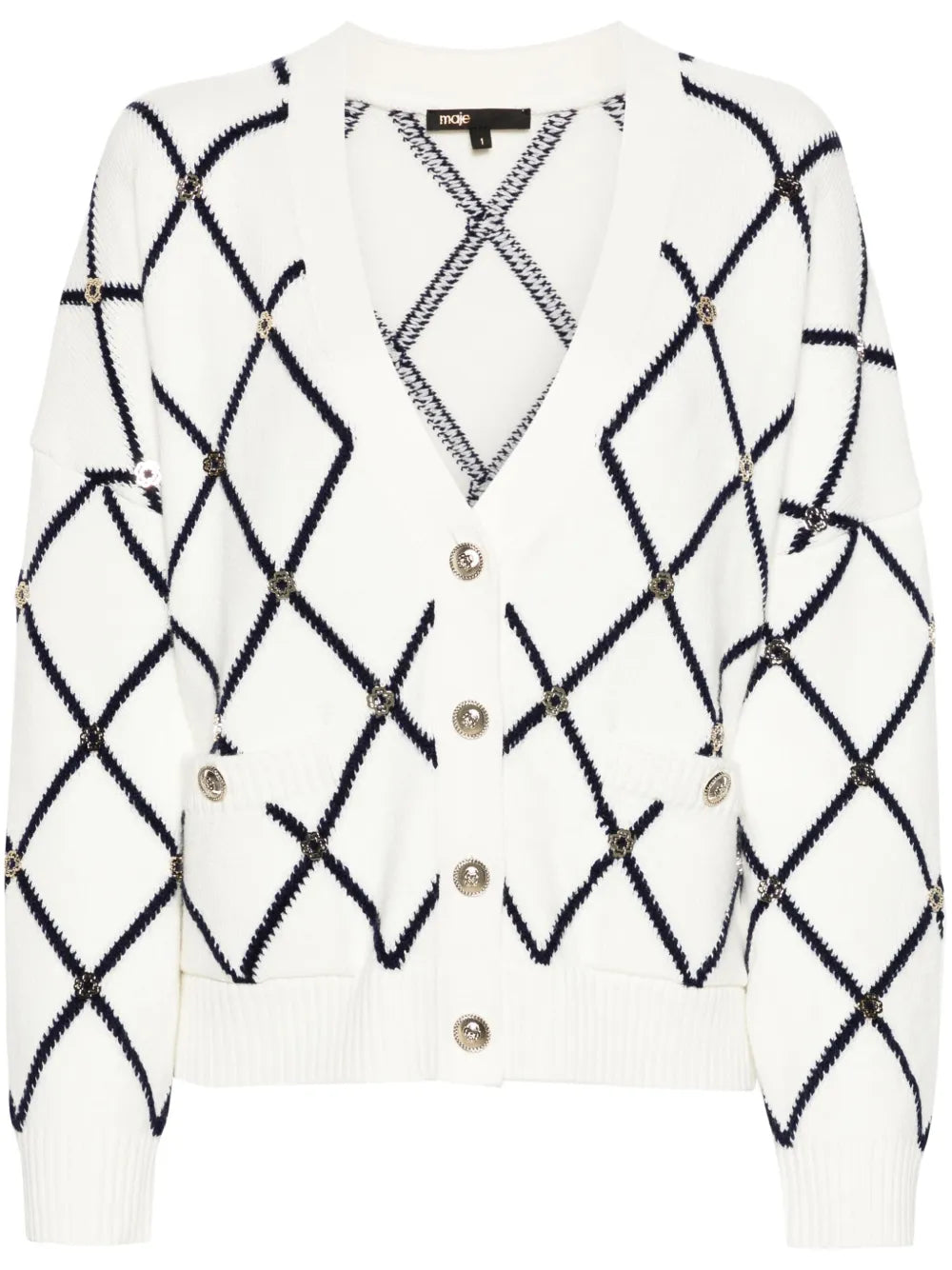 Diamond-Pattern Knitted Cardigan