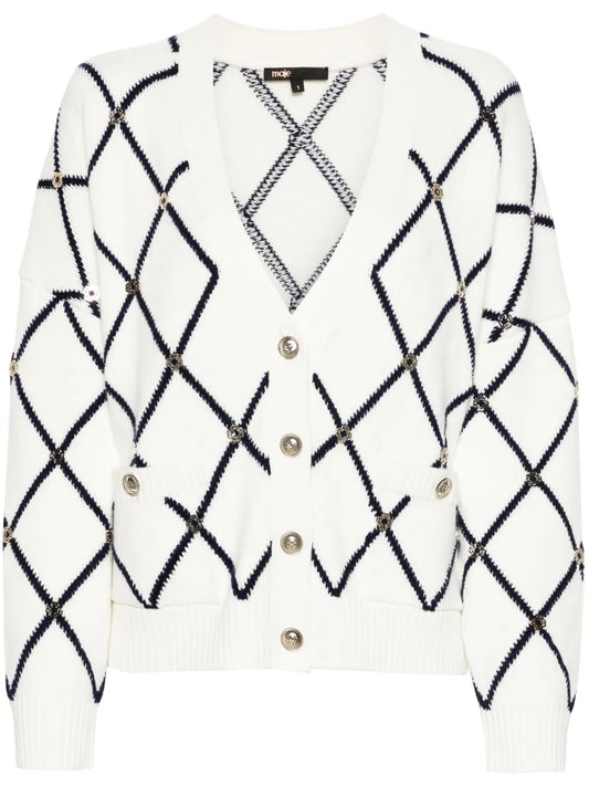 Diamond-Pattern Knitted Cardigan