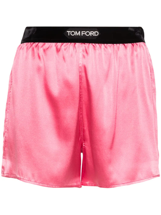 Logo-Waistband Silk Shorts