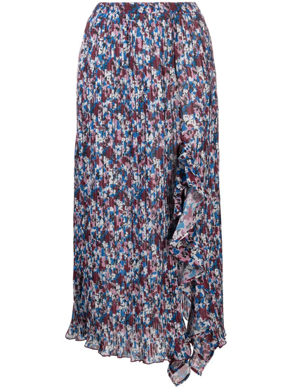 Floral-Print Pleated Midi Skirt
