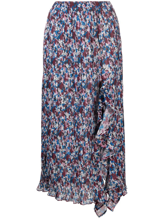 Floral-Print Pleated Midi Skirt