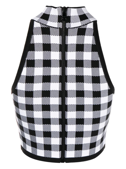 5-Button Check-Pattern Crop Top