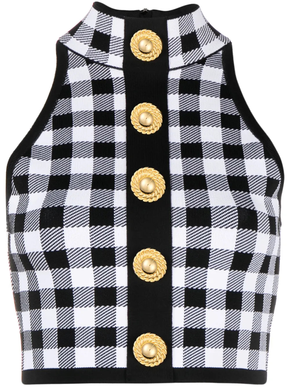 5-Button Check-Pattern Crop Top