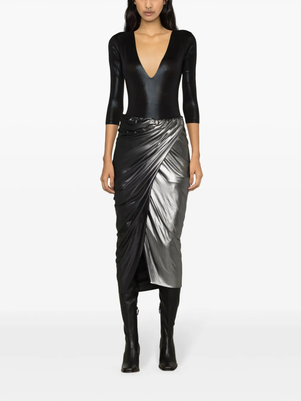 Ombré-Effect Draped Midi Skirt