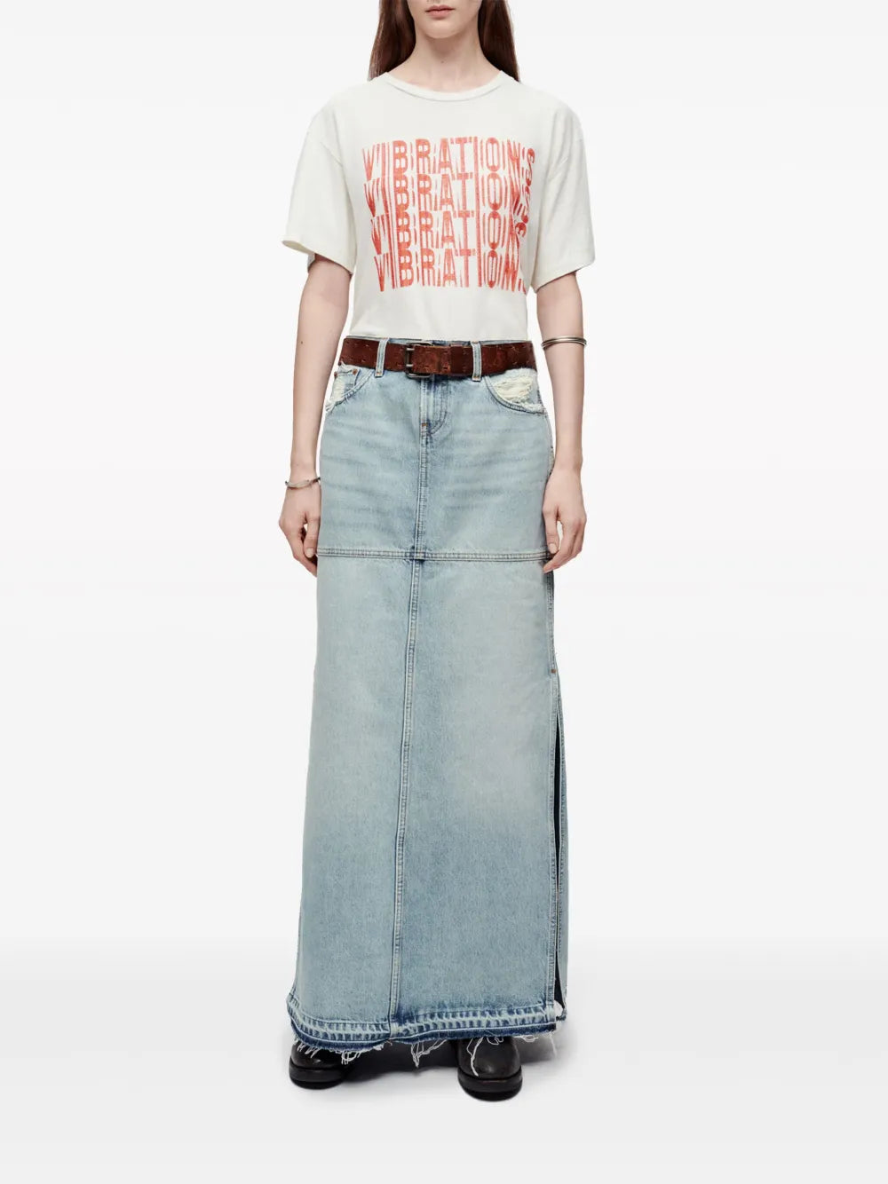 Side-Slit Denim Maxi Skirt