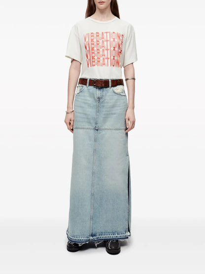 Side-Slit Denim Maxi Skirt