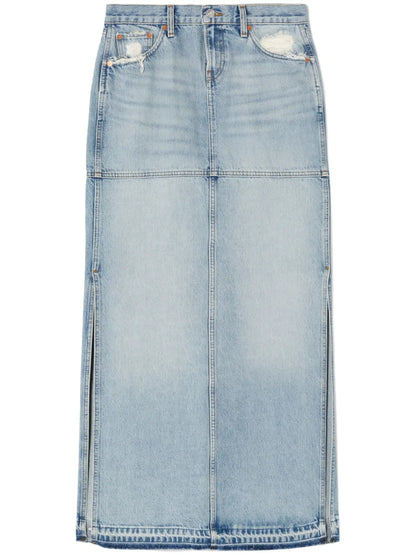 Side-Slit Denim Maxi Skirt