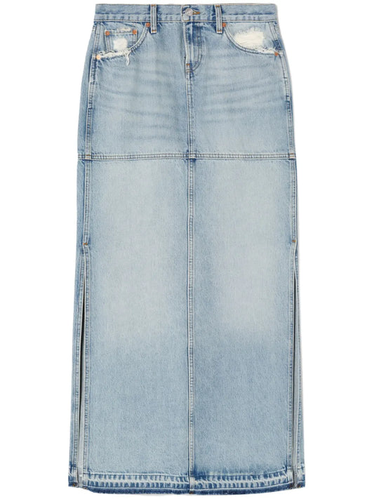 Side-Slit Denim Maxi Skirt