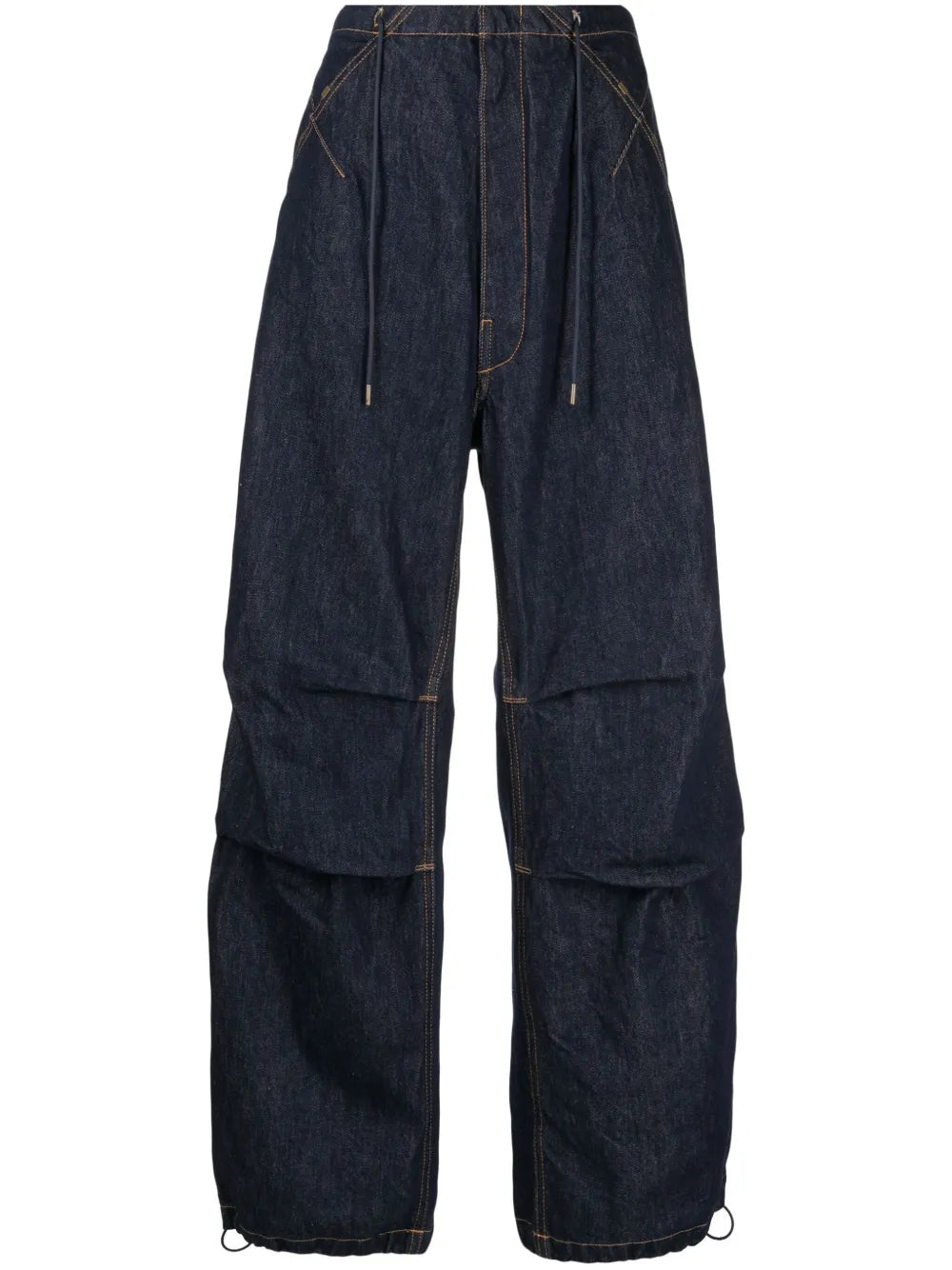 Contrast-Stitching Cotton Wide-Leg Jeans