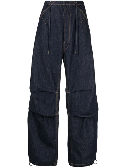 Contrast-Stitching Cotton Wide-Leg Jeans