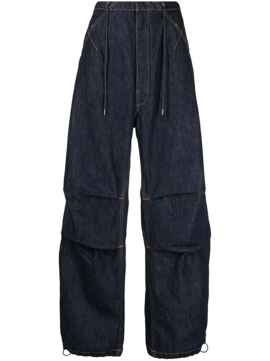 Contrast-Stitching Cotton Wide-Leg Jeans