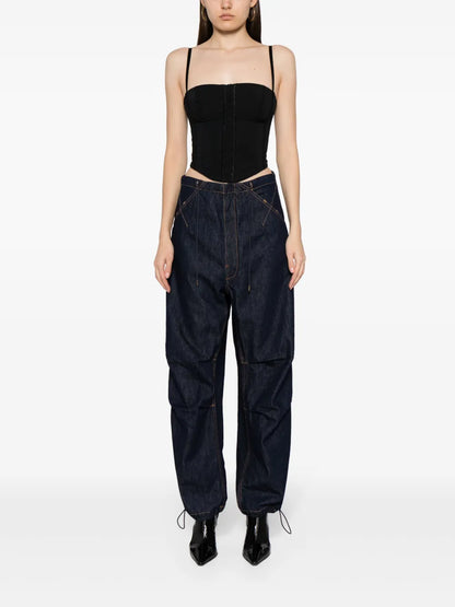 Contrast-Stitching Cotton Wide-Leg Jeans