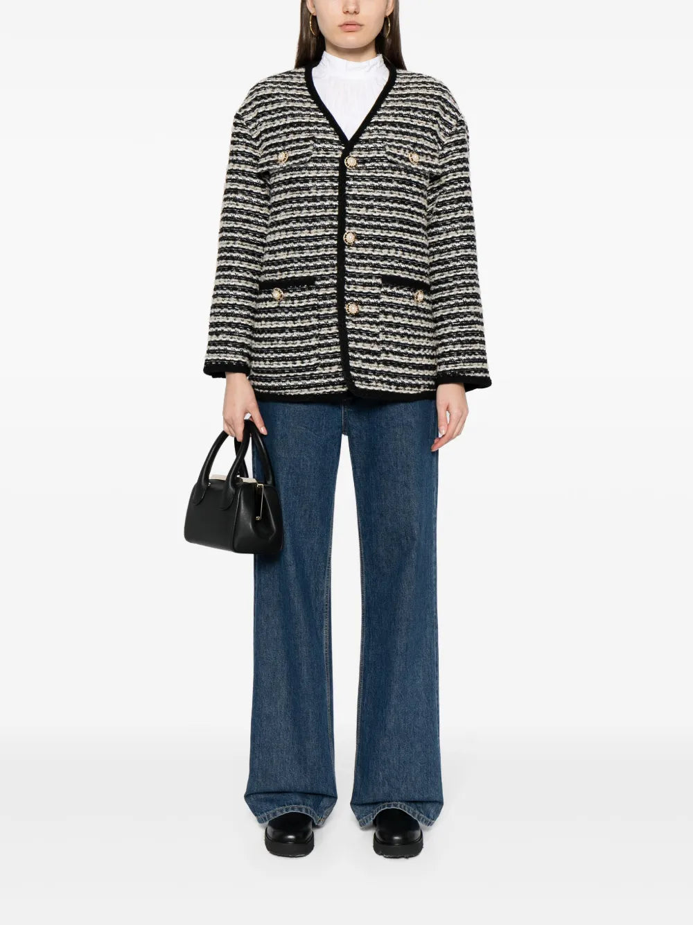 V-Neck Striped Jacket