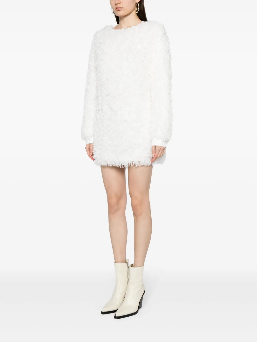 Textured-Finish Long-Sleeves Dress