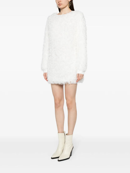 Textured-Finish Long-Sleeves Dress