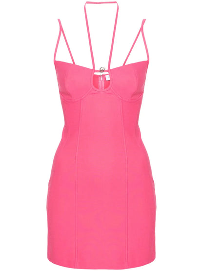 Logo-Plaque Halterneck Dress