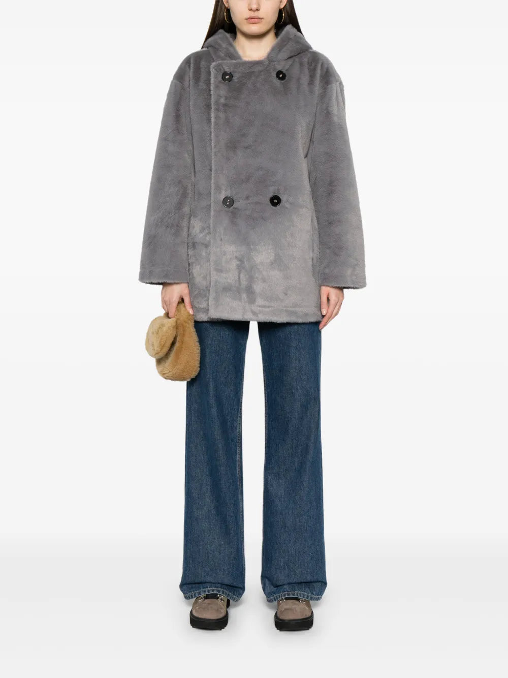Faux-Fur Double-Breasted Jacket