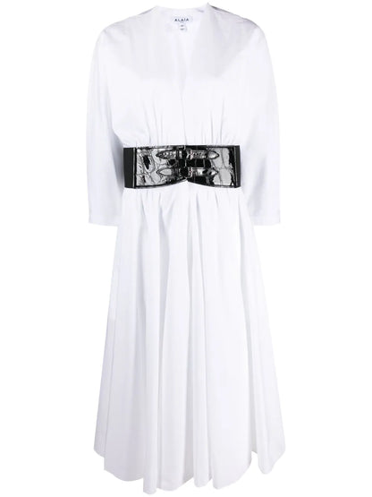 Belted Poplin Midi Dress