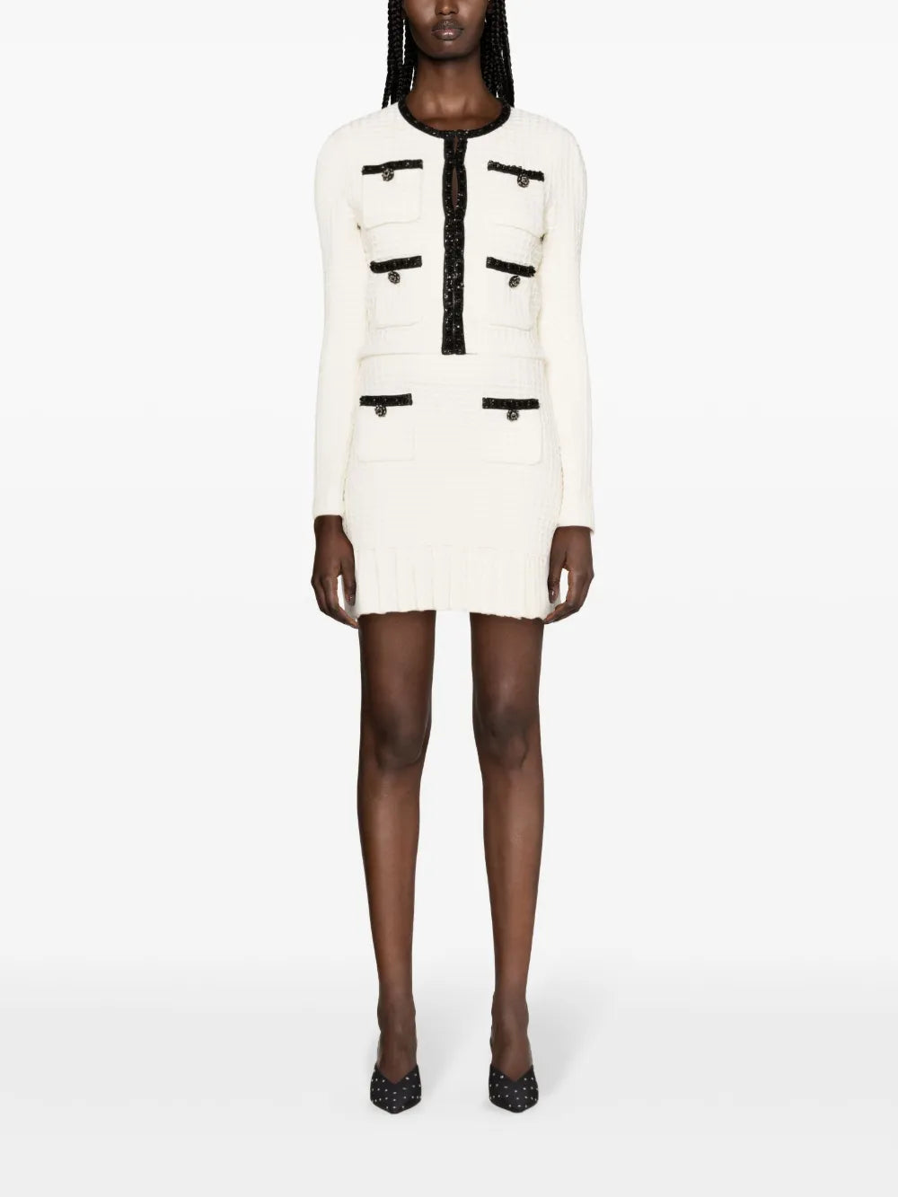 Waffle-Knit Cropped Jacket