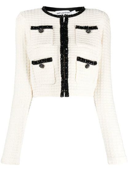 Waffle-Knit Cropped Jacket