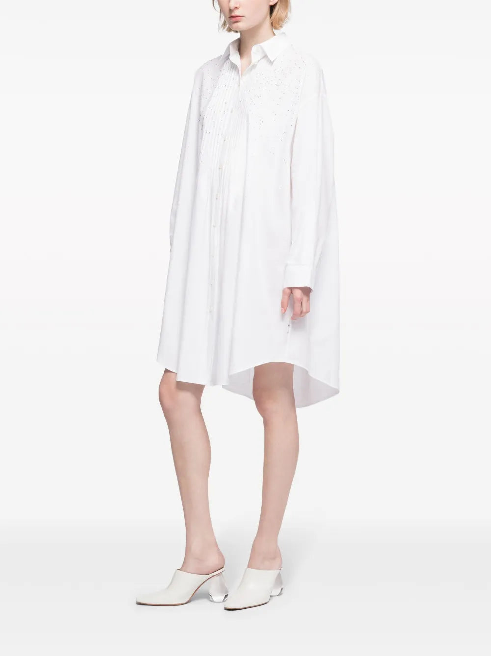 Greta Rhinestoned Cotton Shirtdress