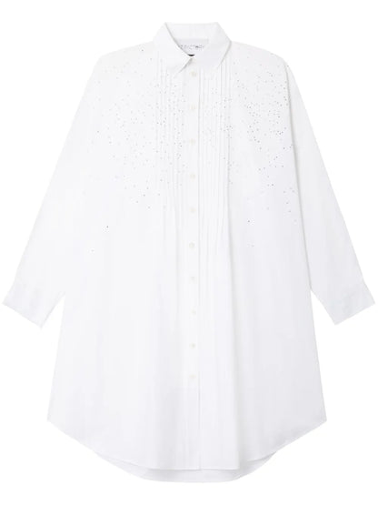Greta Rhinestoned Cotton Shirtdress